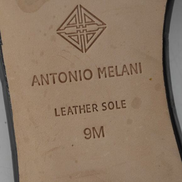 Antonio Melanie Wms Sz 9 Slip On Sandals Black Leather Kitten Heel - Picture 10 of 14